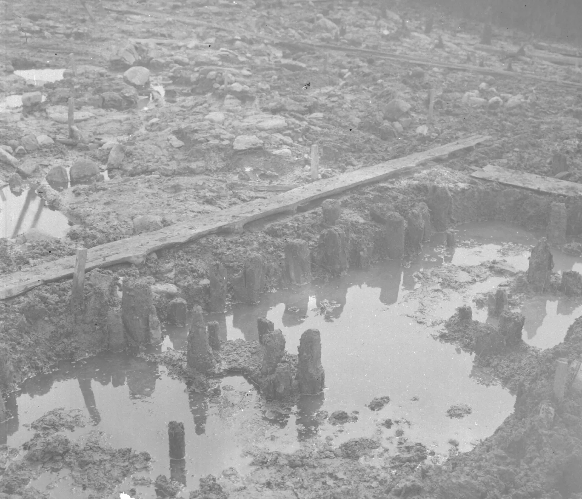 Excavation site largely covered in water