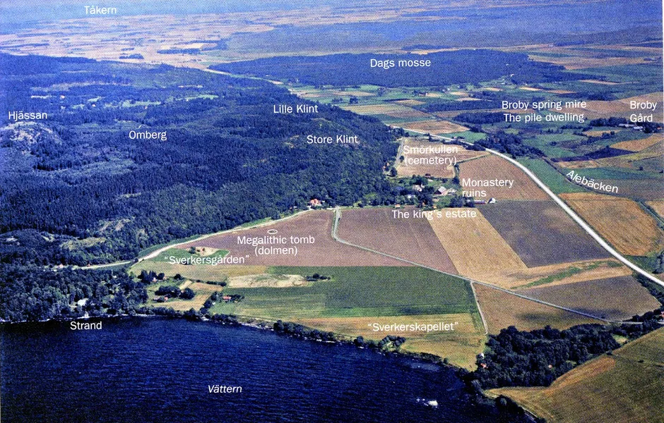 flyby image of a field with archaeological sites pointed out