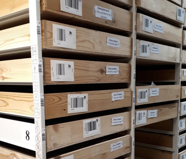 Wooden boxes in museum storage facility