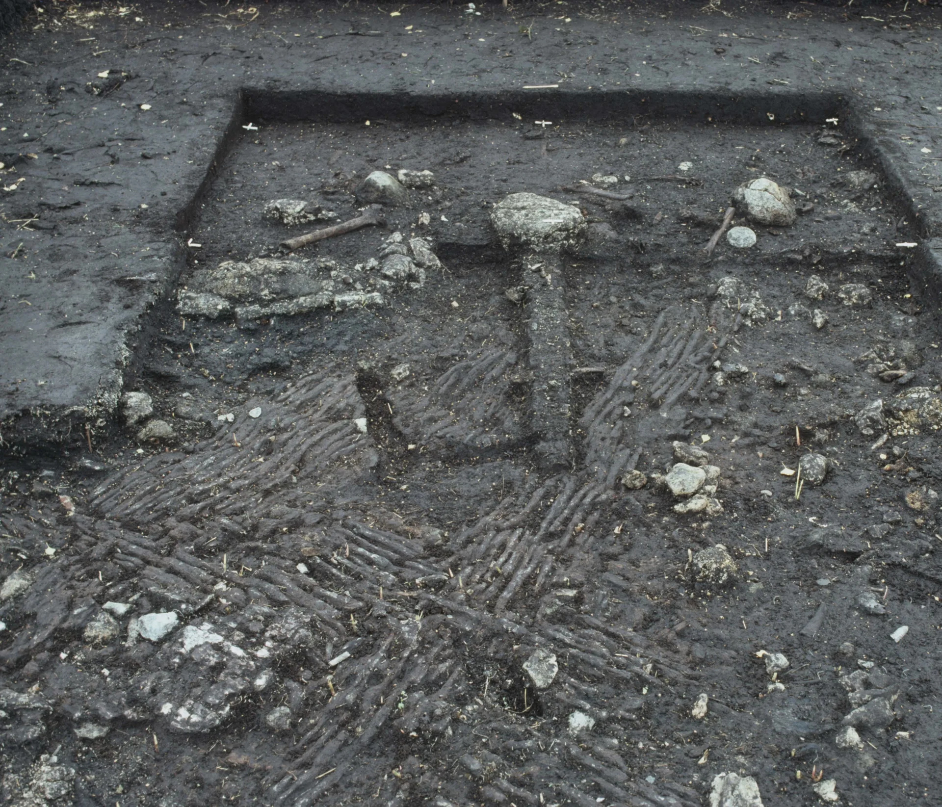 Artefacts lying in an excavation site