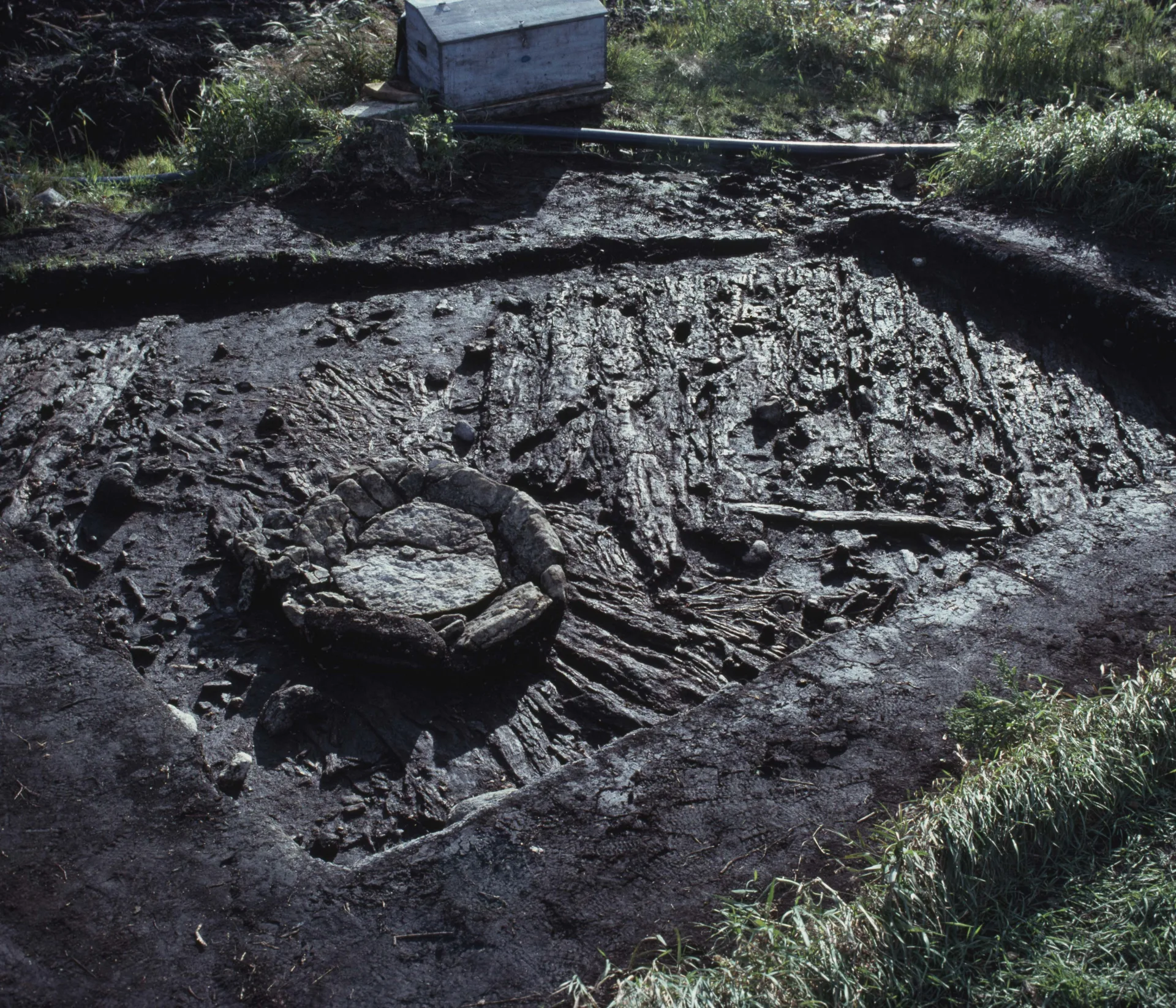 Artefacts lying in an excavation site