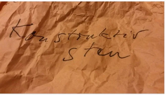 Hand written label from lithic material packaging