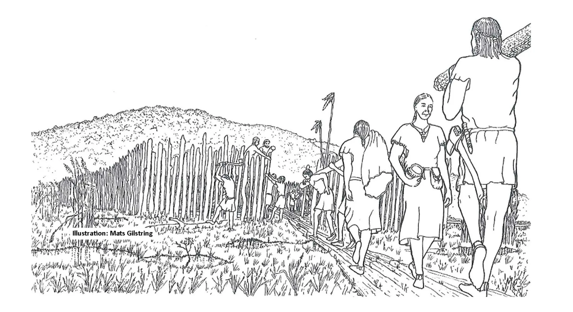 illustration of people building a tall wooden enclosure