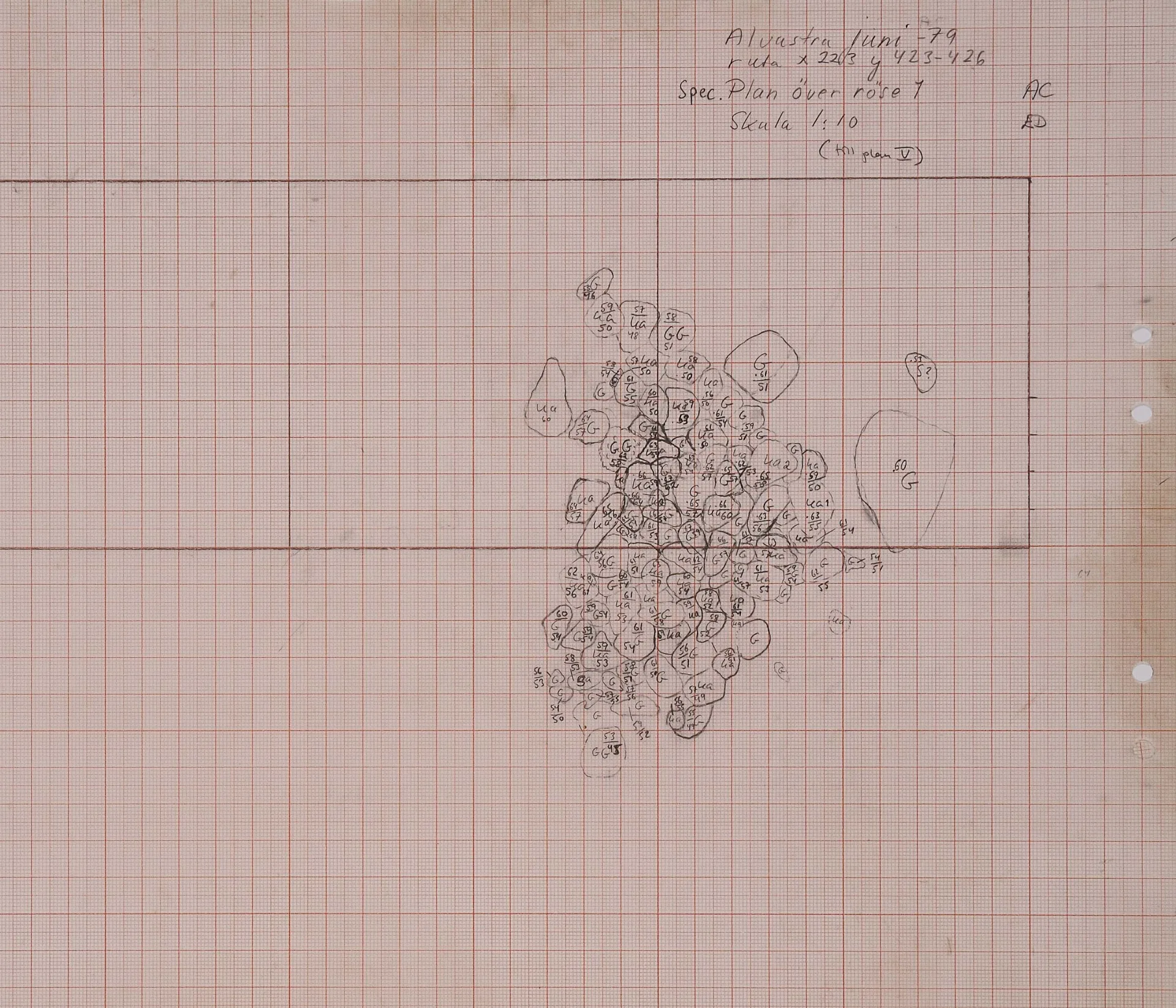topographic field drawing of excavations sites