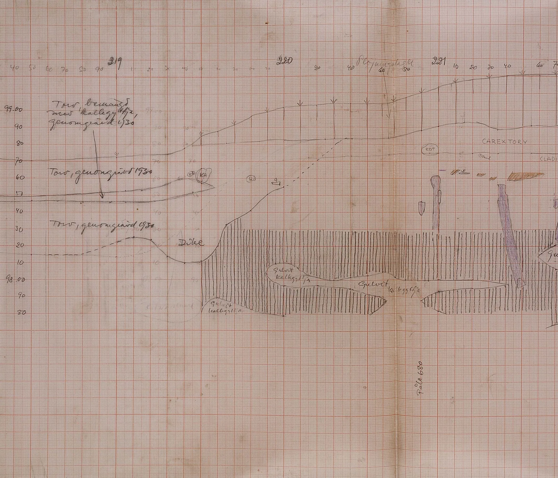 topographic field drawing of excavations sites