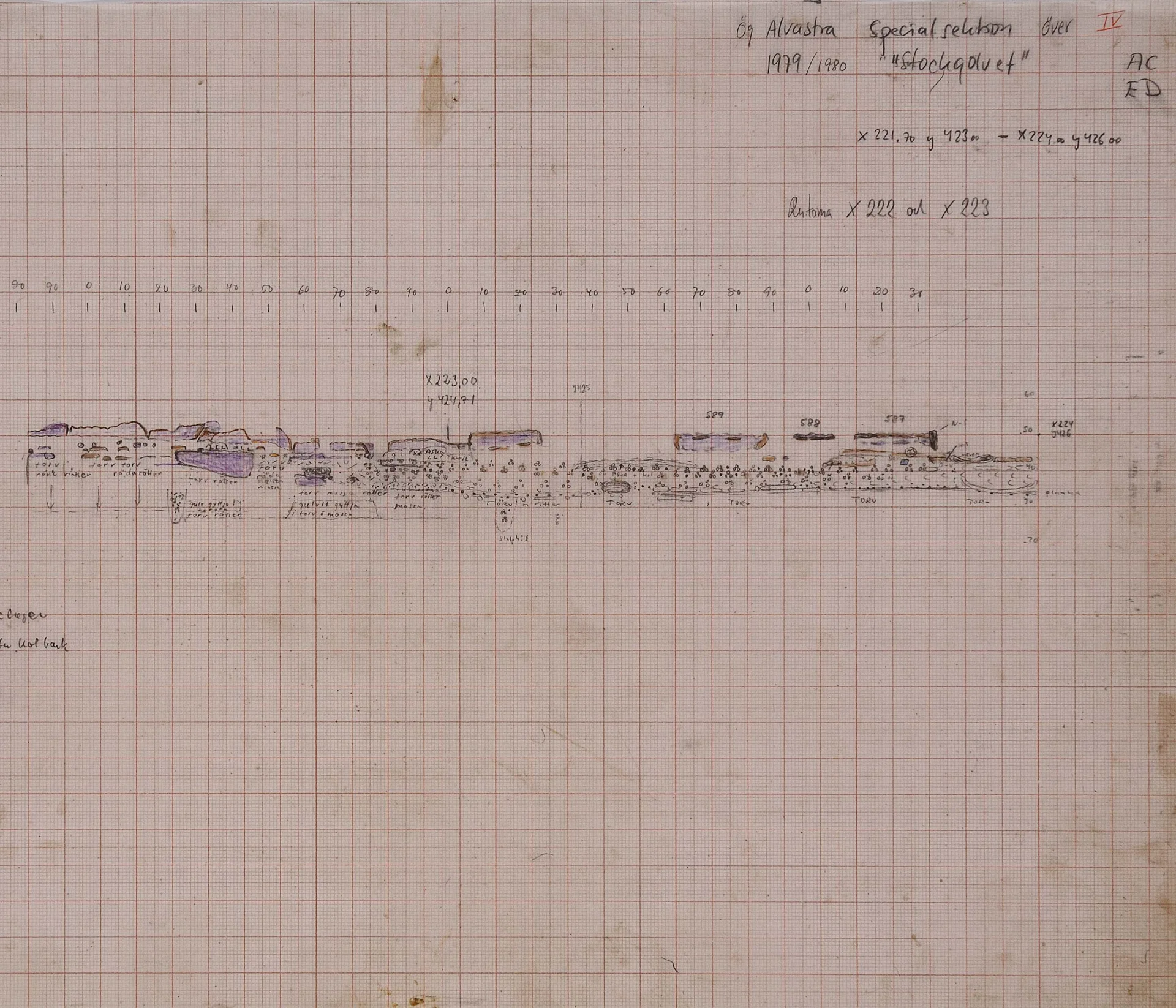 topographic field drawing of excavations sites
