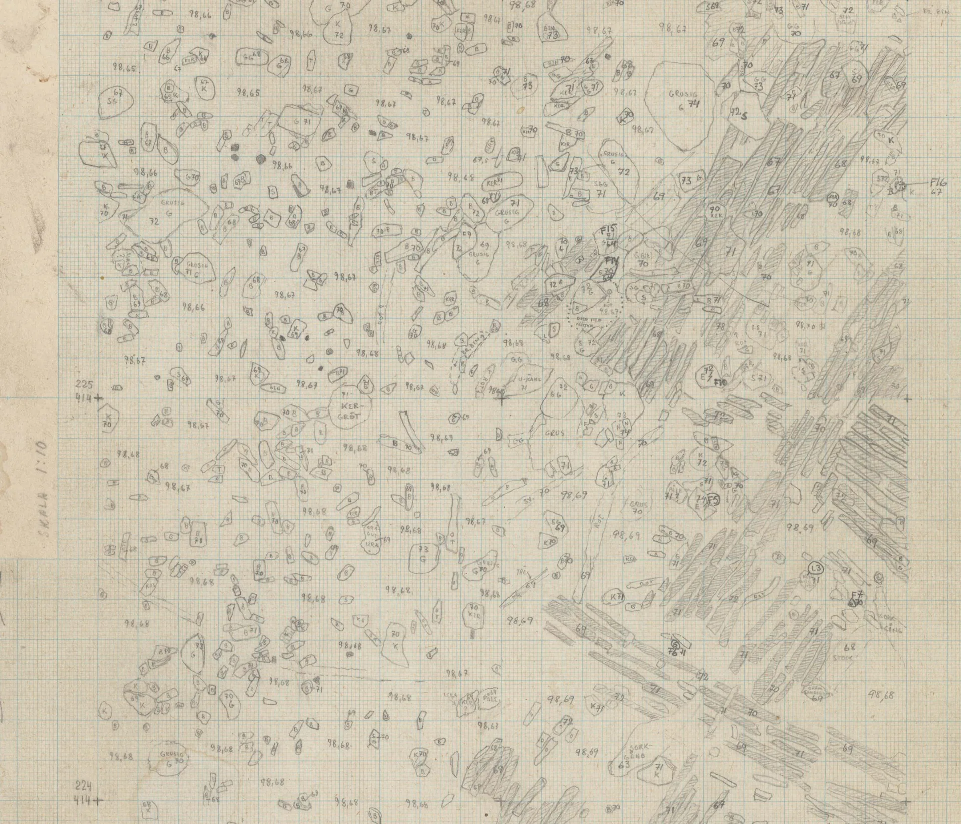 topographic field drawing on excavations sites