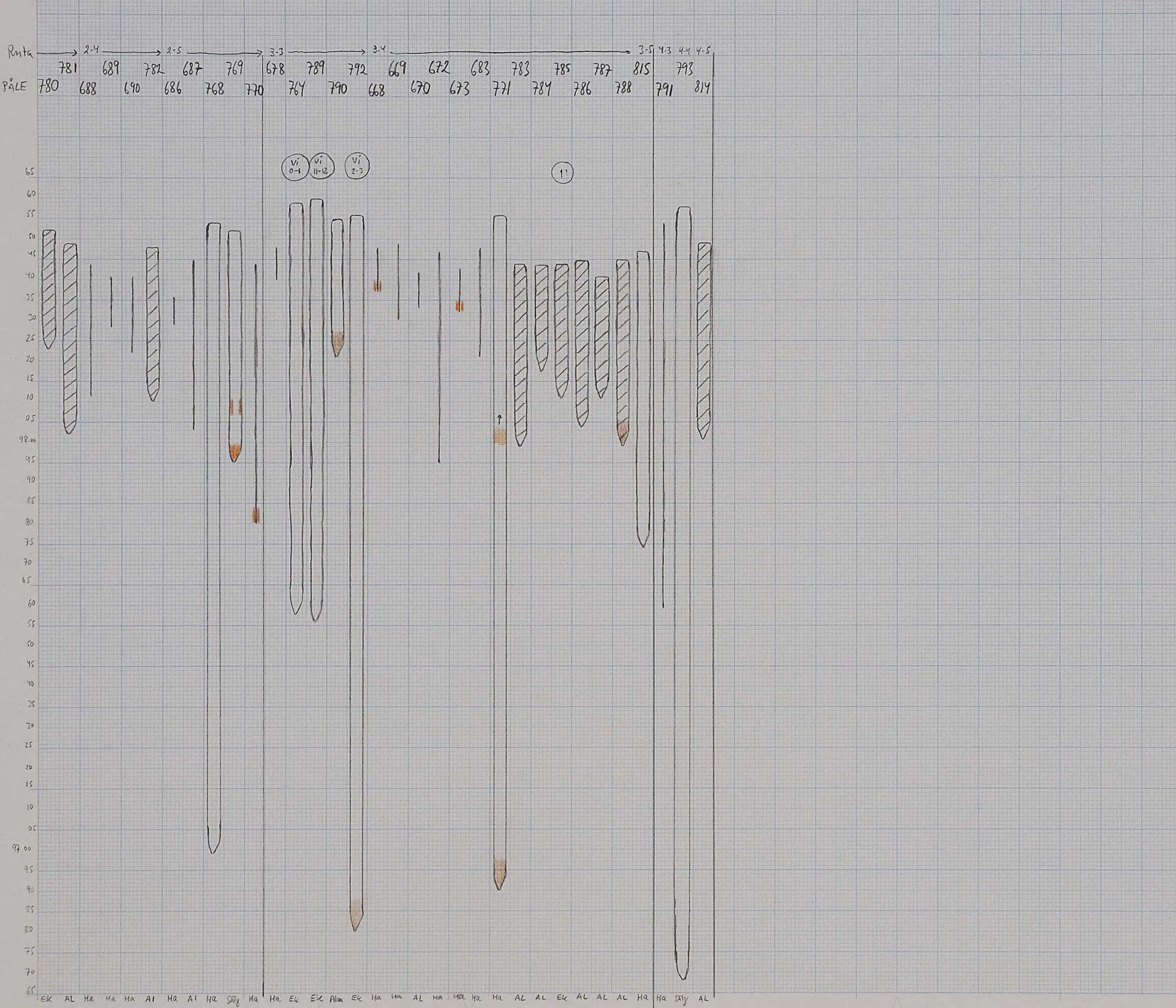 topographic field drawing of excavations sites