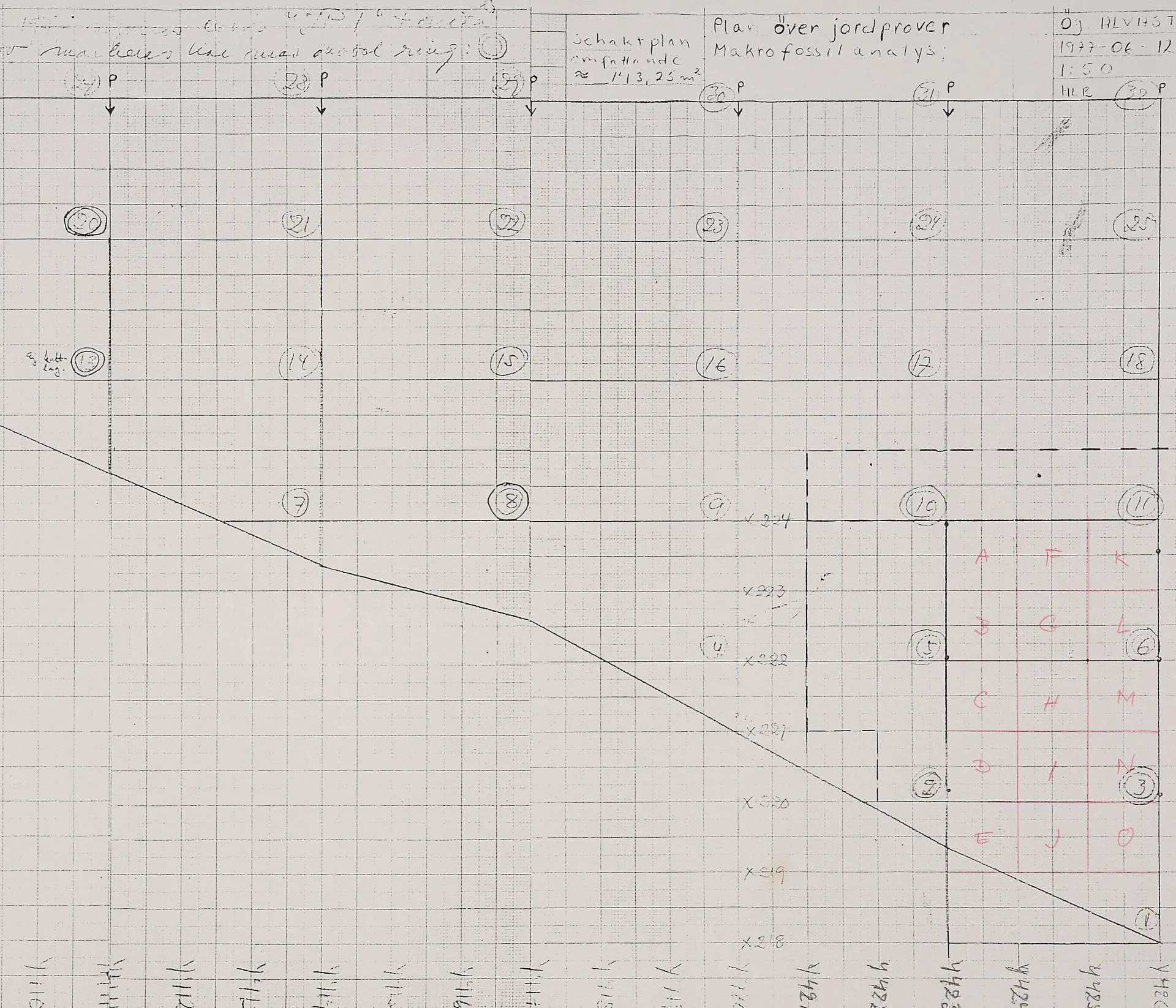 topographic field drawing of excavations sites