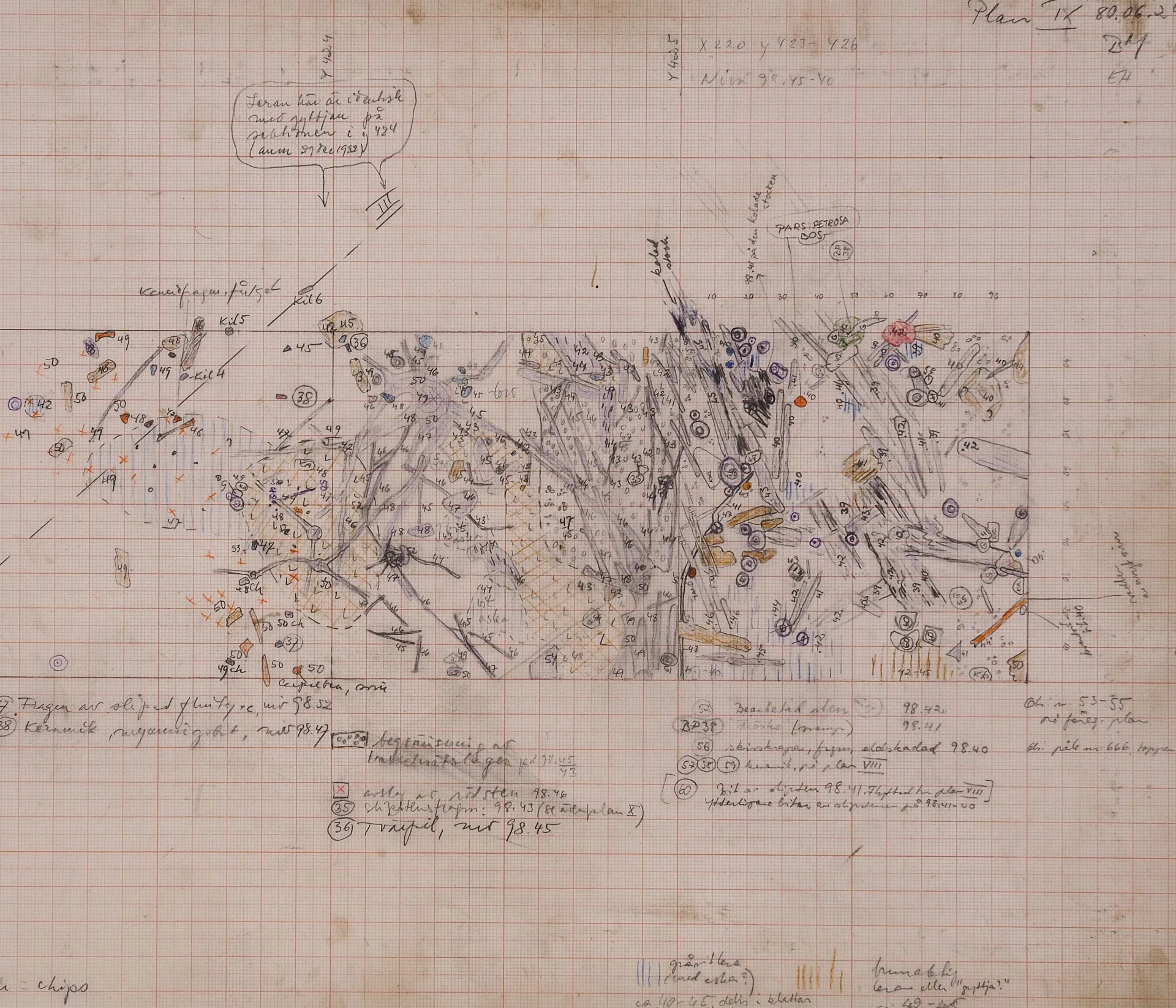 topographic field drawing of excavations sites