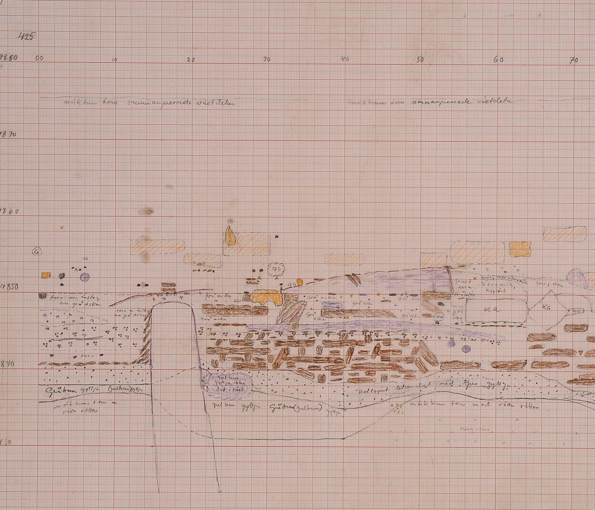 topographic field drawing of excavations sites