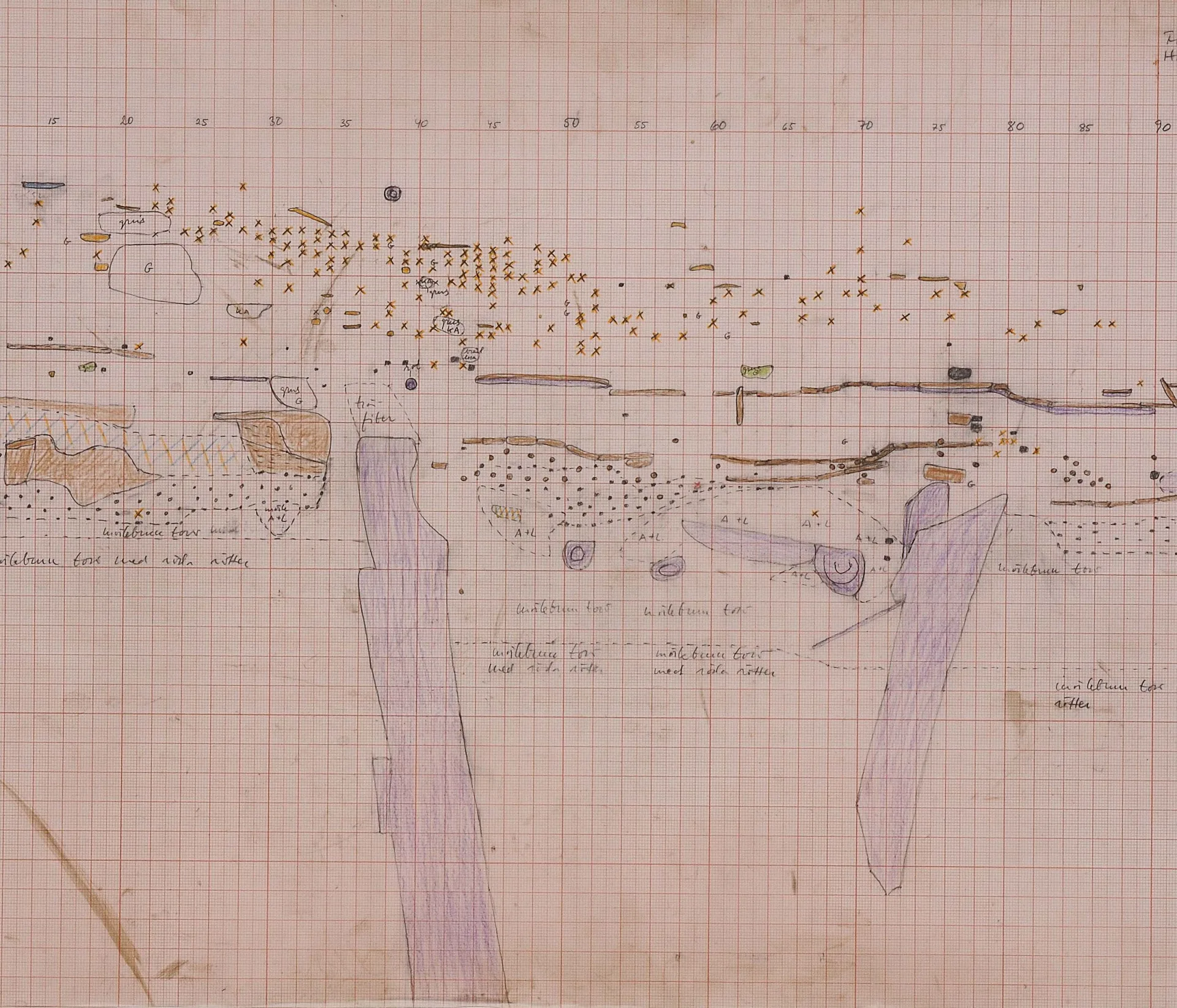 topographic field drawing of excavations sites