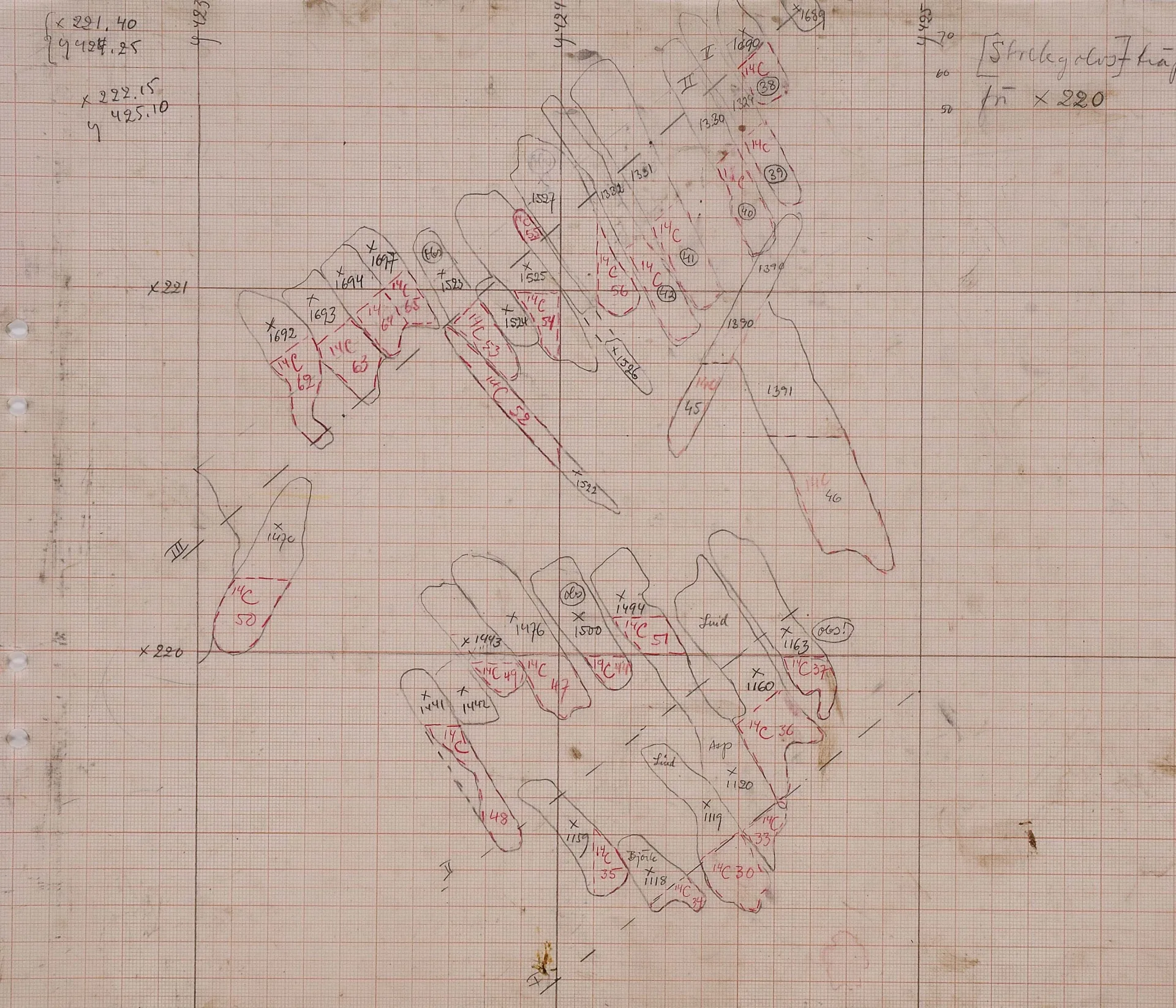 topographic field drawing of excavations sites